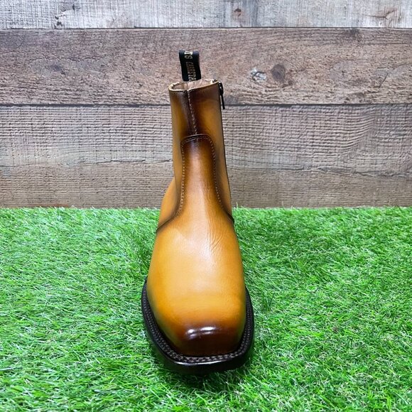 Men's Western Rodeo Genuine Honey Leather Half Boots with Zipper Dubai Toe 266 - Picture 4 of 8